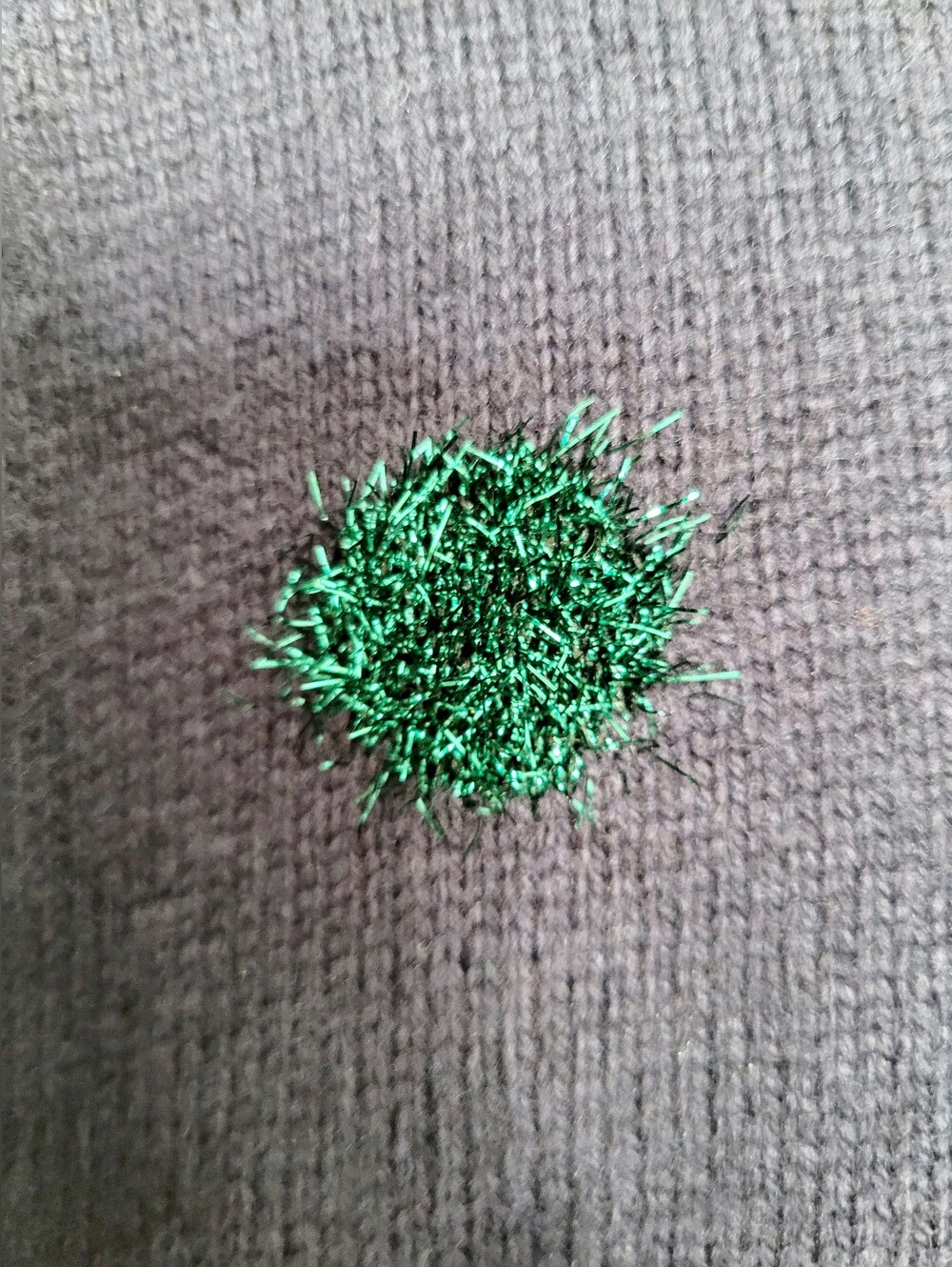 Talbots Wool Blnd Navy Crewneck Sweater with Green Tinsel Dot/Pom Accents Medium - Picture 8 of 14